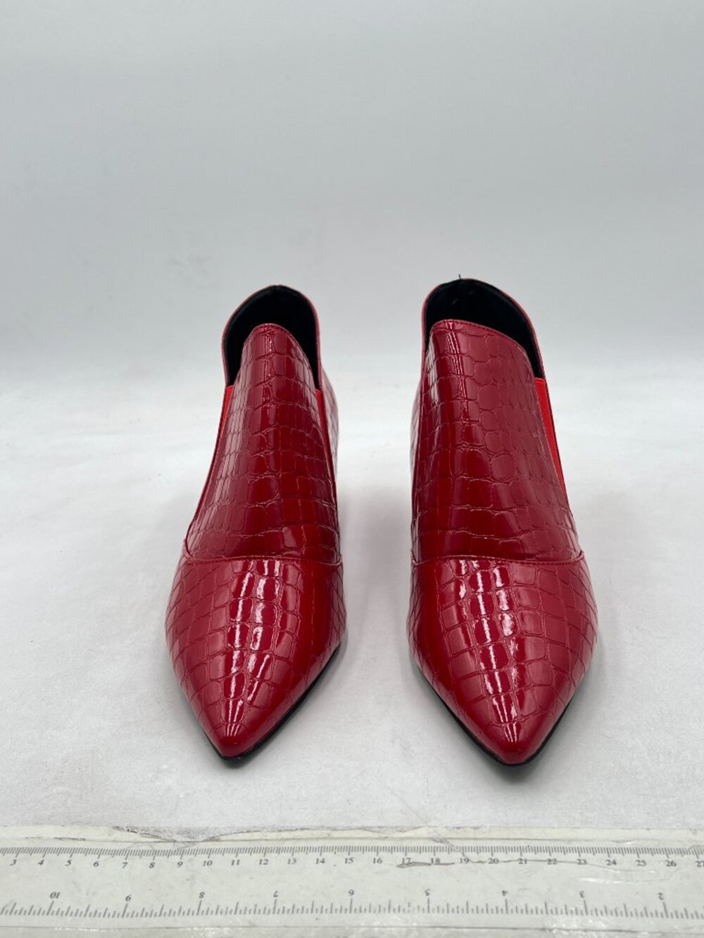 YDN Red Sexy Pointed Toe Ankle Boots Chunky Low Heel Booties Pull on Shoe - Picture 3 of 8